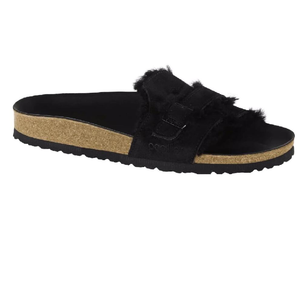 Birkenstock Papillio Carmen Black Shearling Leather Sandal Slides Womens 7‎ EU38